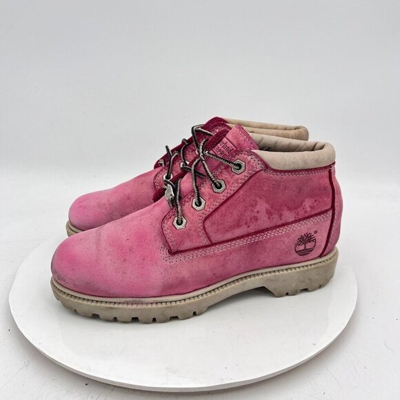 Timberland 22367 Nelli Women Size 7.5M Pink Nubuck Waterproof 4 Eye Chukka Boot - Picture 1 of 12